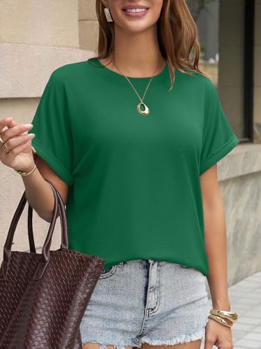 Image of UNCLECAT Women's Short Sleeve T Shirts Trendy Crew Neck Curve Hem Soft Tunic Tops Summer Outfits 2026