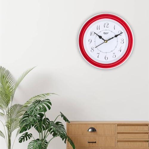 Image of Matiz Analog 30 cm X 30 cm Wall Clock | Brown | with Glass | Standard| 107 RED