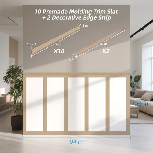 Image of Art3d MDF Premade Paintable Board and Batten Wainscoting Kit, 94.5 x 54 in