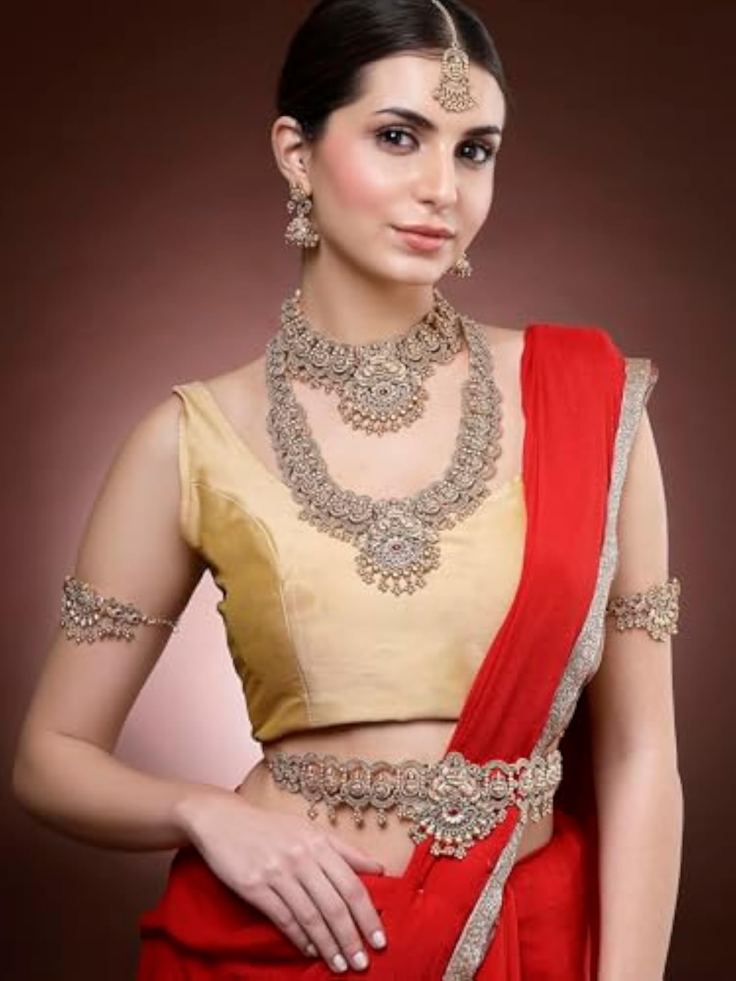 Royal Gold Plated Laxmi Mata Full Bridal Temple Jewellery Set