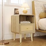 Timechee サイドテーブル ラタン 木製 