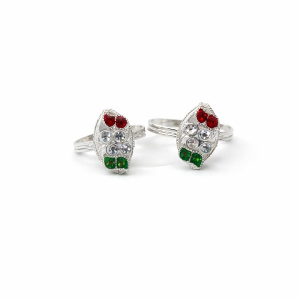 anuradha Plus Jewellery stunning silver finish multi stone stud Adjustable bichhiya/Feet accessories/leg finger rings/Bichudi/Jodvi/ 1 pair for women.-picture-33