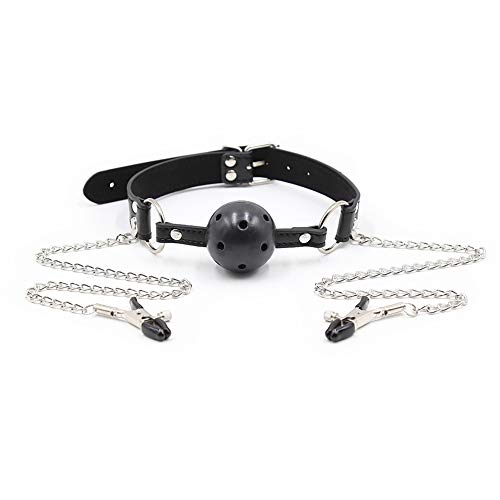Leather Open Breathable Mouth Ball, Black, Adjustable