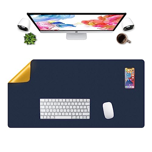 Tapis de souris hydrorésistant LL-COEUR grand format en cuir réversible bleu et jaune
