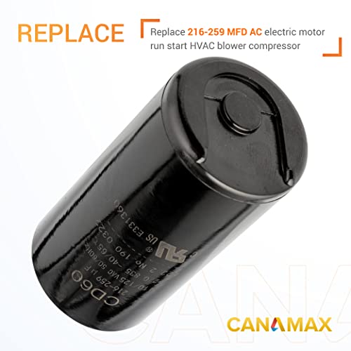 Canamax 216-259 Uf/Mfd 110-125V Round Start Capacitor - Replacement For Ac Motor Run Or Fan Start And Cool Or Heat Pump Air Conditioner - Lot -1 #TOP5