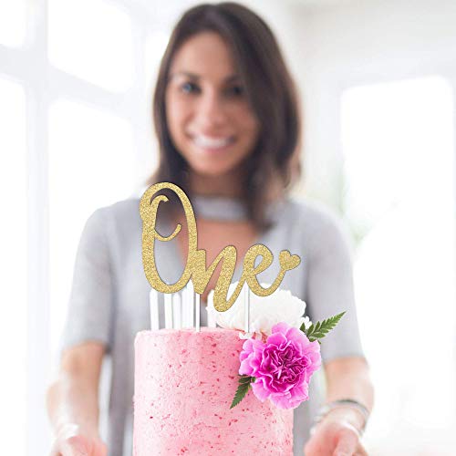 1St Birthday Cake Topper Decoration One - 6.25" X 4.25" First Bday Topper W/ Premium Double Sided Gold Glitter | Smash Cake Topper For Boys & Girls #TOP6