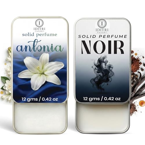 Image of IDITRI EXPORT Solid Perfume |Antonia&Noir Alcohol Free Wax Perfume Balm, Long Lasting | Pocket Tin 12g, Pack Of 2| Non Greasy Smooth Glide, Travel Friendly Men And Women