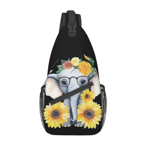 Cute Elephant Sunflowers Crossbody Bag for Women Men- Vintage Elegant Chest Bag Sling Bag Fashion Backpack Daypack Travel Shoulder Bags Outdoor