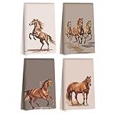 4 Pcs Western Horse Hand Towels for Bathroom 24x14 Inch,Farmhouse Horses Reusable Dish Towels for Kitchen Decor, Waffle Weave Absorbent Hand Towel, Equestrian Horse Themed Gifts for Women Mom