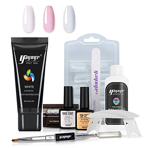 Yayoge Nail Builder Gel Kit with Lamp 60ml White Nail Extension Gel with 6W White LED UV Nail Lamp and Manicure Tools for Nail Extension Nail Art DIY Salon and at Home (White White)