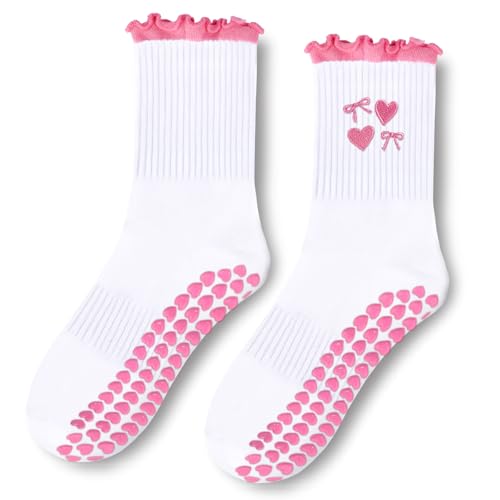Etercycle Pilates Socks for Women, Cute Embroidery Pattern Yoga Grip Socks, Soft Cotton Crew Grippy...