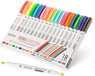 Amazon Brand - EONO Highlighters, Dual Tips Marker Pen, Chisel and Fine Tips, Water Based, Assorted Colors, Quick Dry (18 Colors)