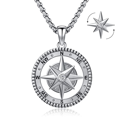 Eusense Collier Boussole pour Homme Argent Sterling 925 Boussole Pendentif Bijoux de Fin d'études pour Femme