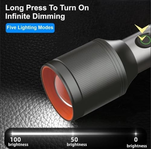 Image of RL-M12D 150W+150W with Warm & Cold Light Modes Metal Torch | 3000mAh Rechargeable LED Flashlight | Type-C Charging | Zooming Head | Long Range Telescopic Focus Torch for Outdoor & Home Use