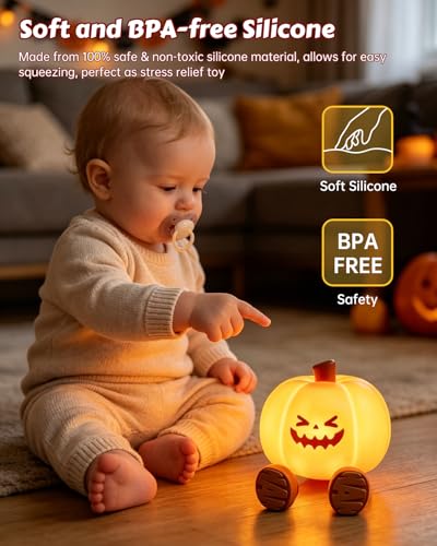 Luditek Pumpkin Night Light, Silicone 3 Level Dimmable Nightlight Gifts - Image 5
