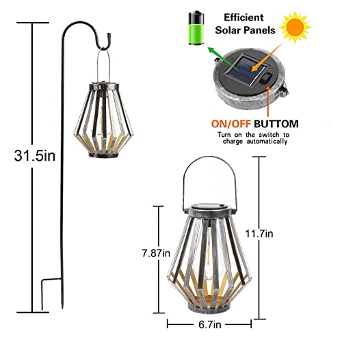 Solar Lights Lantern Outdoor，Metal Waterproof Edison Bulb Lights，Hanging Table Top Decorative Warm White Light For Garden Patio Courtyard Lawn And Fence （1 Pack） #TOP5