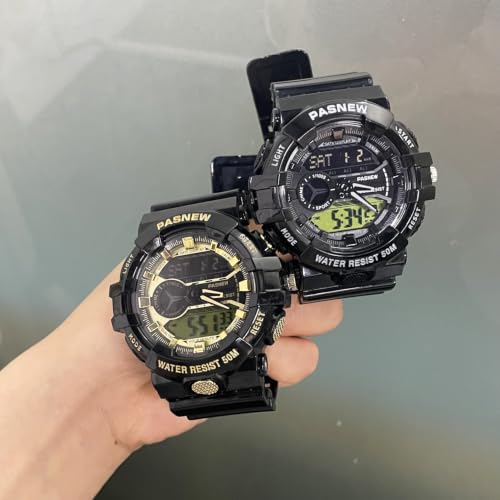 Image of PASNEW Boys' Watches - Dual Display, Large Dial Sport Watch, Black Outdoor Watch for Boys & Teens - Waterproof