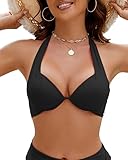 Jolefille Women Bikini Top-Underwire Swim Tops for Teens Molded Cups Push Up Halter Triangle top Cute Swimsuit Bathing Suit