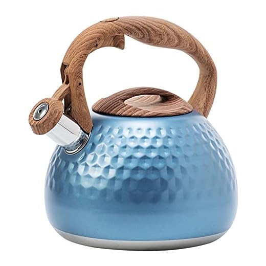 Whistling Tea Kettle Spishäll Emalj Matkvalitet Tekanna med värmebeständigt trähandtag för gasinduktionskokare rostfritt stål (Color : Blue)