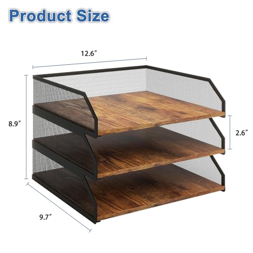 Natwind 3-Tier Stackable Paper Tray, Metal Mesh Desktop Organizer, Paper Sorter, Letter Trays,File Document Storage Rack for for Home, Office, School (Retro) by Natwind - Image 2