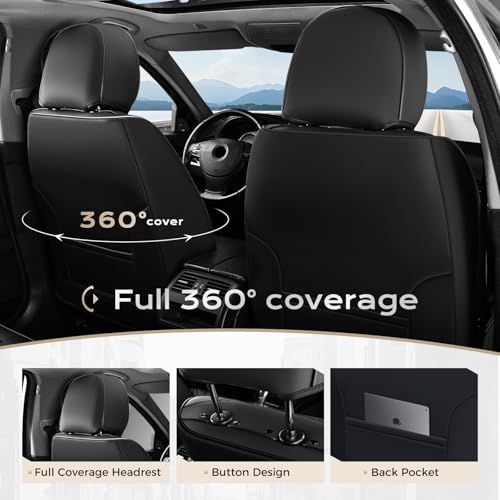 Coverado Car Seat Covers, Front Covers for Cars, Car Seat Cover Front Seats, Automotive Seat Cover, Waterproof, Leather Car Seat Cushion, Universal Interior Seat Protectors for Most Cars Black by Coverado - Image 4