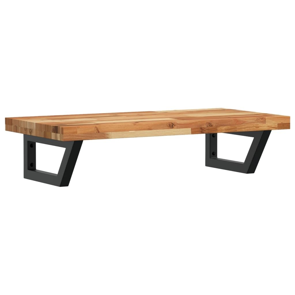 Estantería para lavabo, montaje en pared, acero, madera de acacia | Flotante, forma trapezoidal, ahorro de espacio, madera maciza, para baño
