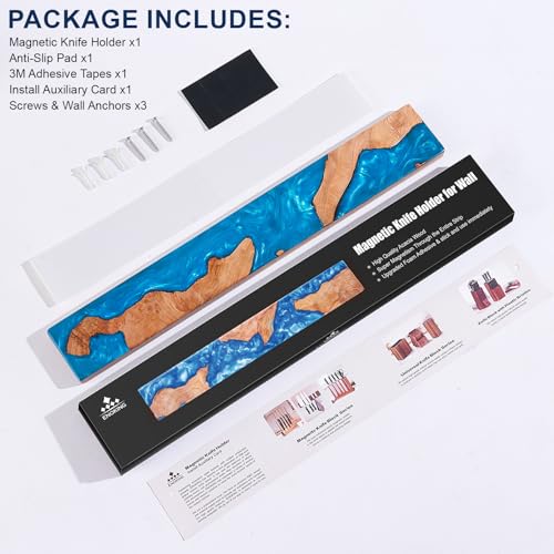 ENOKING Magnetic Knife Holder for Wall 40cm, Acacia Burl Wood & Blue Resin Magnetic Knife Strip Bar, Powerful Magnet Kitchen Knife Storage Rack, Space-Saving Wall Mounted Organizer - Image 5