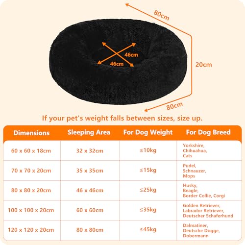 HMTOPE Orthopädisches Hundebett rund Hundekissen Hundesofa Katzenbett Donut Kuscheliges Hundekorb Waschbar, 80 cm Ø, Schwarz
