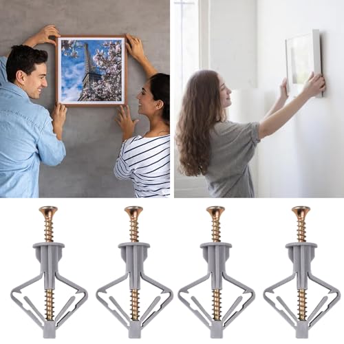 20 Stück Gipskartondübel mit 20 Stück Schrauben, Butterfly Hohlraumdübel Gipskartondübe, Trockenbaudübel Anker Sets, Selbstbohrender Schrauben für Ziegeln, Beton, Gipskarton