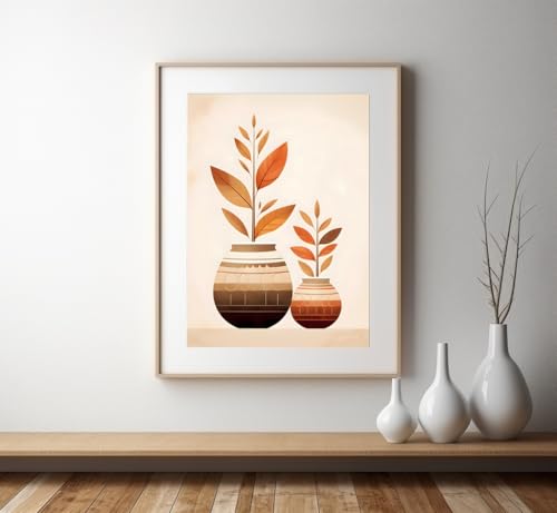 Décoration murale florale boho chic poster géométrique beige sans cadre - 2