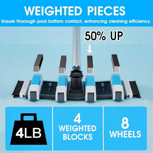 Enhanced Pool Vacuum Head with Direction-Control Swivel Handle Pool Brush Head with Wheels for Vinyl Liner Professional Weighted Pool Vac Cleaner for Inground & Above Ground Pool - Blue