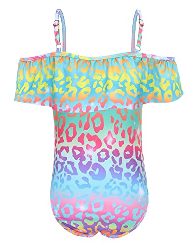 Image of Girls One Piece Swimsuits Off Shoulder Bathing Suit Kids Hawaiian Floral Swimwear 3-16 Years