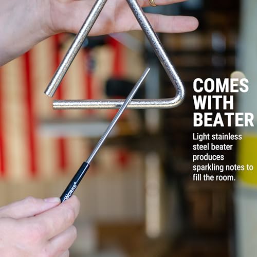 TreeWorks Chimes 4" Triangle Percussion Musical Instrument — MADE IN U.S.A. — with Beater/Striker and Holder, Professional Studio-Grade