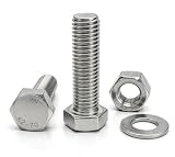 NOLDAR | Boulons à tête hexagonale DIN 933. Acier inoxydable AISI 304 (A2). M6 x 20mm. Comprend 20 vis avec 20 écrous et 20 rondelles (60 pièces). Vis hexagonales entièrement filetées
