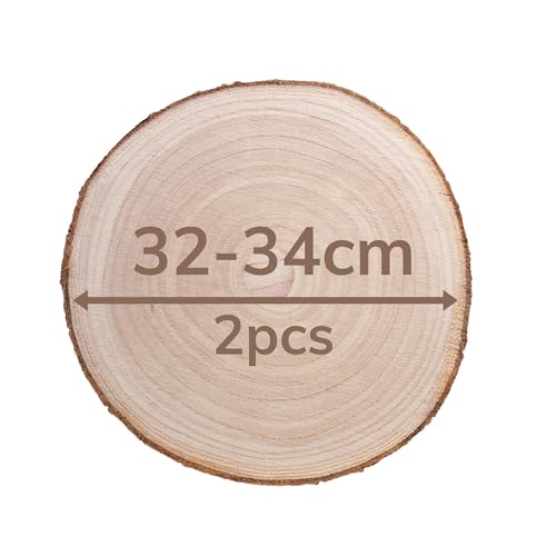 2 discos de madera extragrandes de 32 – 36 cm, redondos, de madera natural, aprox. 1,5 cm de grosor, para manualidades, bodas, decoración de mesa, decoración de Navidad, centros de mesa, base para