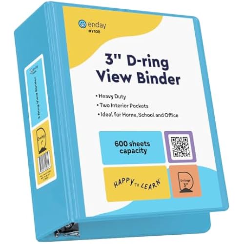 Enday 3 Inch Binder Blue 3 Ring Binder 3 Inch, Heavy Duty Three Ring Binder, 600 Sheets Capacity - 3 Inch Binder for Home School and Office