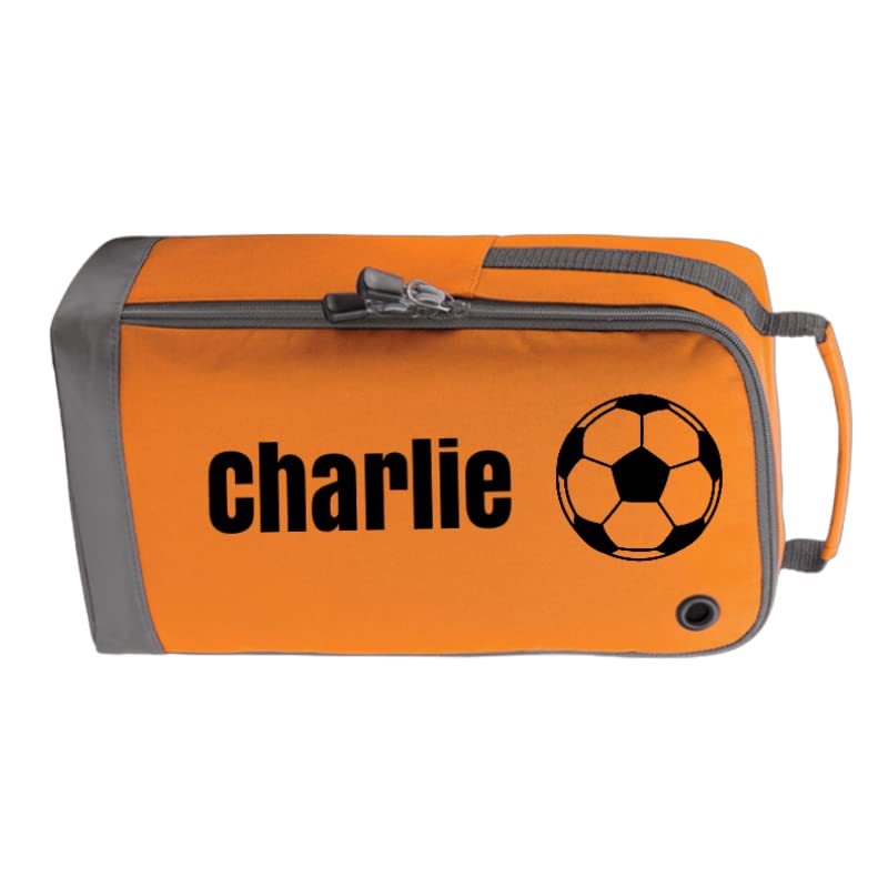 Personalised Football Shoe/Football Boot Bag/Sports Printed with Name Great for School/Club use - Black (Orange)