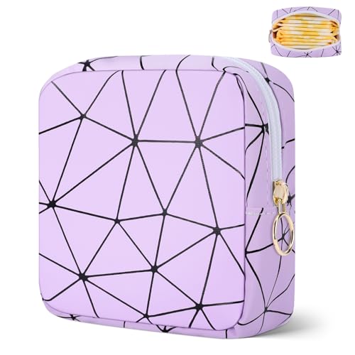 Image of Likesing Period Bag Pouch, Leather Tampon Holder for Purse-Purple | PU Period Pouches for Teen Girls, Women Portable Sanitary Napkin Storage Bag, Feminine Sanitary Bags Emergency Pad Pouch