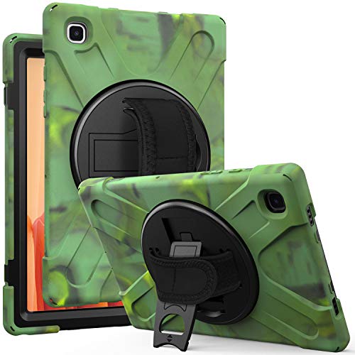 Coque Samsung Galaxy Tab A7 10.4 avec béquille rotative 360 degrés et sangle camouflage