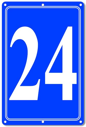 Image of Premium Aluminum Number Signs 24, Metal 12 inch X 8 inch Blue Numbered Signs Outdoor for Parking Lots, Floor, Dock, Court, Aisle, Field, High Visibility, No Fade, Weather-resistant