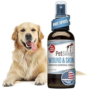 PetSilver Wound & Skin Spray – Dog Wound Spray, Hot Spot, Allergy Relief for Dogs, Itch Spray for Cats – Natural Skin Soother – Chelated Silver, Superior to Colloidal Silver – Made in USA – 4 fl oz