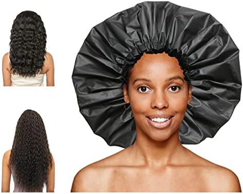 TRENDYSUPPLY Extra Large Shower Cap, Jumbo Adjustable & Reusable Shower Cap for Dreadlocks, Waterproof Bath Cap for Women, Girls, Braids, Long Hair(Black)