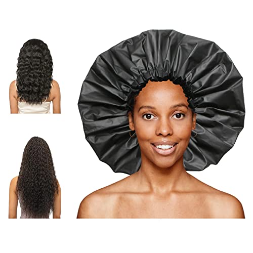 Trendysupply Extra Large Shower Cap, Jumbo Adjustable & Reusable Shower Cap For Dreadlocks, Waterproof Bath Cap For Women, Girls, Braids, Long Hair(Black) #TOP19