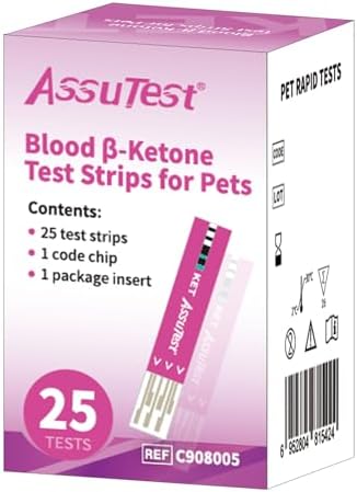 AssuTest® Blood Ketone Test Strips for Pets β-Ketone Farm Testing – Accurate, Easy-to-use Ketosis Detection Tool for Cows Cats and Dogs, Home Veterinary Supplies – 25 Pcs/Box with 25 Lancets