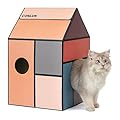 Conlun Cardboard Cat House with Cat Scratcher Pad&Catnip,Easy-to-Assemble Cat Scratch Cardboard House for Various Home Decor,Cat Scratching Board Toy for Indoor Cats&Small Animals Birthday