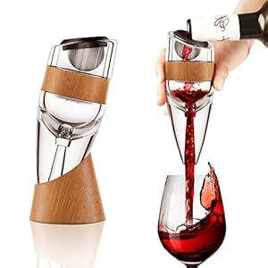 Wine Aerator Decanter Pourer Set with Filter and Travel Bag, Make Wine Aerated Quickly, Wooden Lines Decoration and Bevelled Design, Gift for Wine Lover