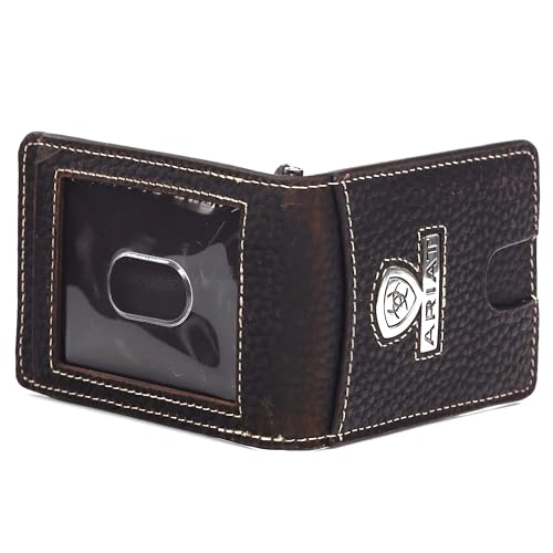 ARIAT Men's Bifold Money Clip Shield Logo Brown Rowdy3