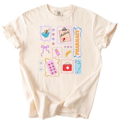 Comfort Colors® Pharmacy Shirt, Personalized Pharmacist T-Shirt with Name, Pharmacy Student Gift for Pharmacists, Techs, and Healthcare Workers Multi