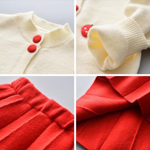 Toddler Girls Sweater Outfits Strawberry Embroidered Knit Cardigan & Pleated Skirt Set Baby Cute Knit Sweater A Line Skirt3