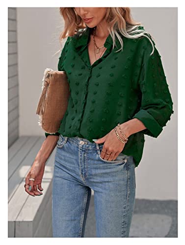 Arjosa Women's Long/Short Sleeve Button Down Shirts Office Work Business Casual Blouses Tops (Large, D Green) #TOP3